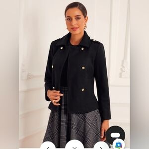 Allegra K Lapel Pockets Double-breasted Long Sleeve Casual Pea Coat